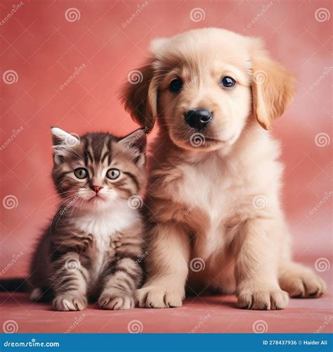 Cute Puppy And Kitten Sitting Together Best Friends Forever Ai Stock