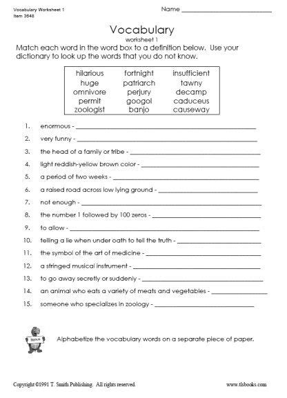 Vocabulary Worksheet Grade 5