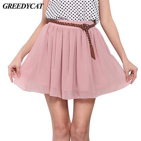 greedycat 2017 summer women chiffon skirts sexy mini pleated skirt solid color high waist