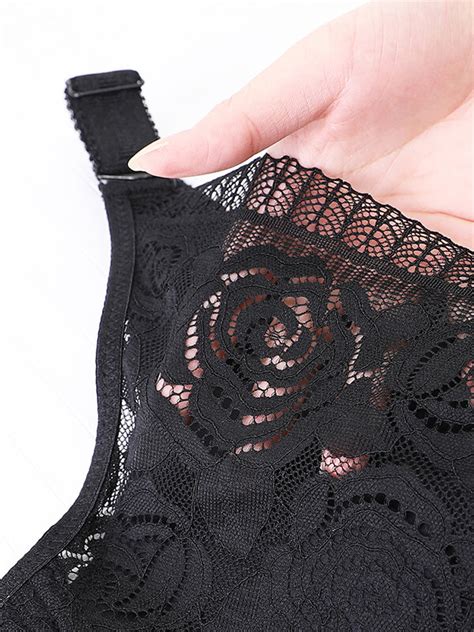 Sexy Kisslace Plus Size Wireless Rose Embroidery Back Front Closure