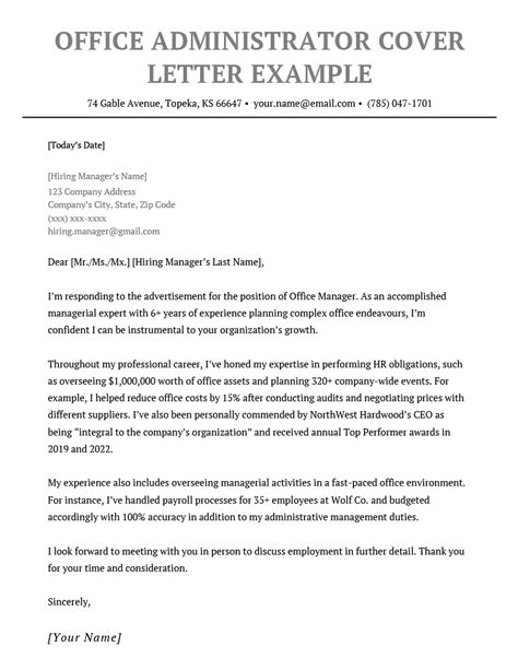 Office Administrator Cover Letter Example And Tips