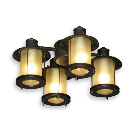 Associated light fixtures typically contain clear or white lampshades with horizontal style elements. 450 Rustic Mission Styled Outdoor Ceiling Fan Light Kit ...