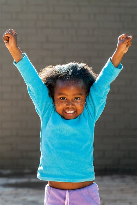 Happy African Girl Raising Arms High Stock Image Image Of American
