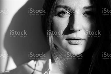 Black And White Close Up Portrait Of Girl Stock Photo Download Image