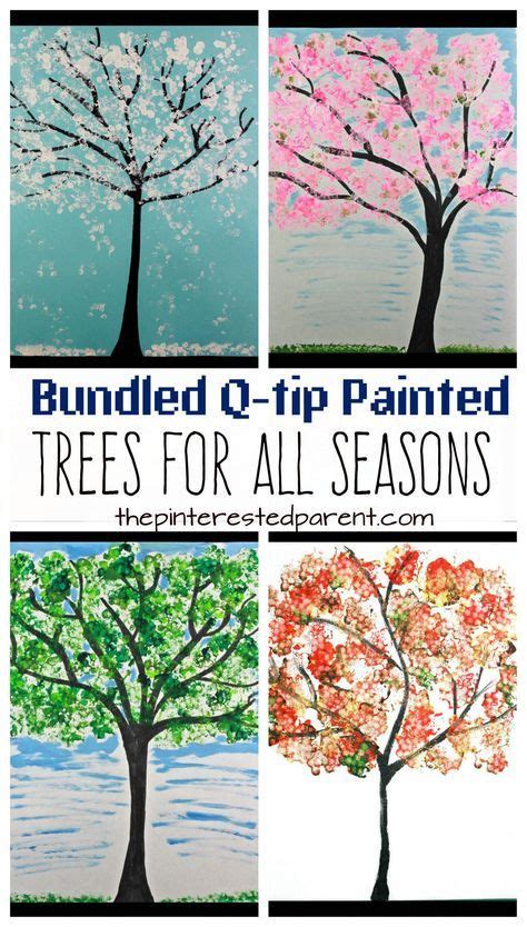 Bundled Q Tip Trees For Every Season Fall Tree Painting Fall Arts