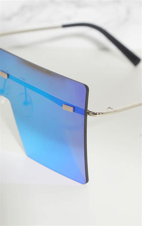 Blue Frameless Square Sunglasses Prettylittlething Usa
