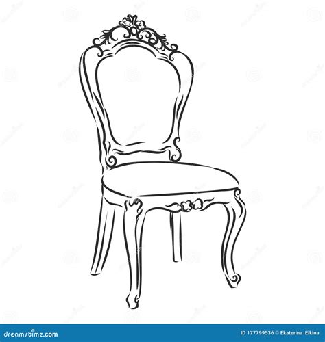 Old Antique Chair Vector Sketch Illustration Hand Drawn Stool Stock