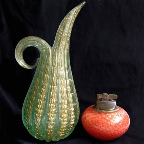 Ercole Barovier Toso Murano Green With Gold Flecks Art Glass Pitcher Or Vase For Sale At 1stdibs