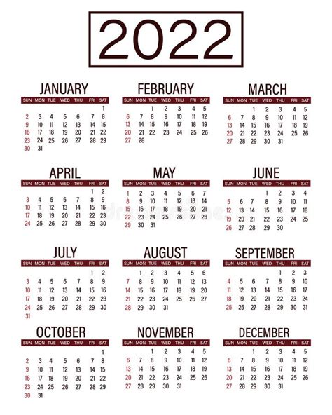 Monthly Calendar For 2022 Year Week Start Sunday Corporate Design