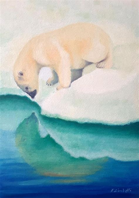 Polar Bear Oil Painting White Bear Reflected In The Water Nursery