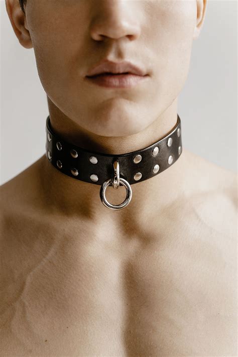Leather Men Collar Submissive Male Choker Mens Collar Bdsm Etsy