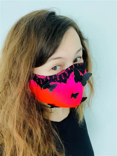 Hot Pink Face Mask With Butterflies Bright Pink Lace Mask Etsy
