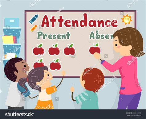 Illustration Stickman Kids Teacher Decorating Attendance Stock Vector