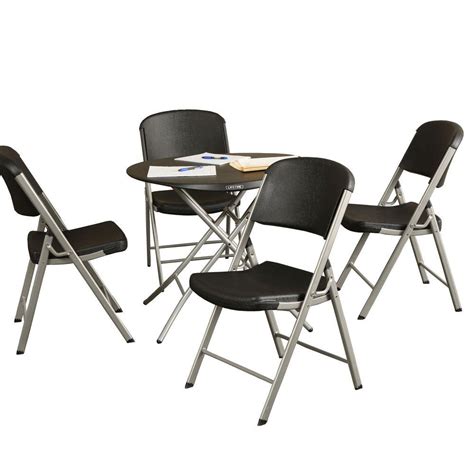 Lifetime 5 Piece Black Folding Table And Chair Set 80438 The Home Depot