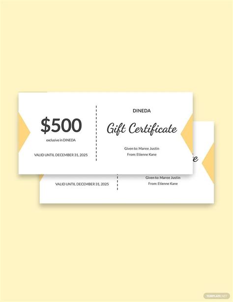 Editable Restaurant Gift Certificate Template In Pages PSD