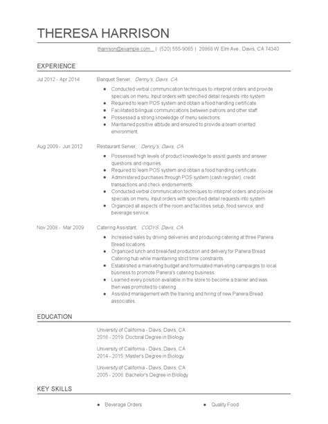 Banquet Server Resume Examples And Tips Zippia