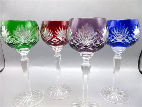 4 Ajka Caroline 8 12 Wine Glasses Crystal Cut To Clear Hocks Hungary