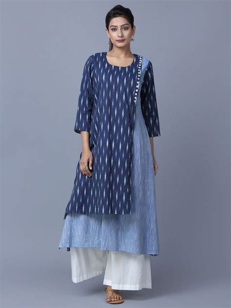 Blue Cotton Ikat Asymmetric Kurta Kurta Designs Women Cotton Kurti