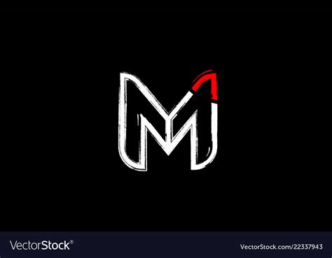 Grunge white red black alphabet letter m logo Vector Image gambar png