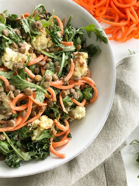 Roasted Cauliflower And Carrot Noodle Salad With Lentils Inspiralized