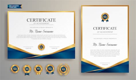 Premium Vector Blue And Gold Certificate With Badge And Border A4