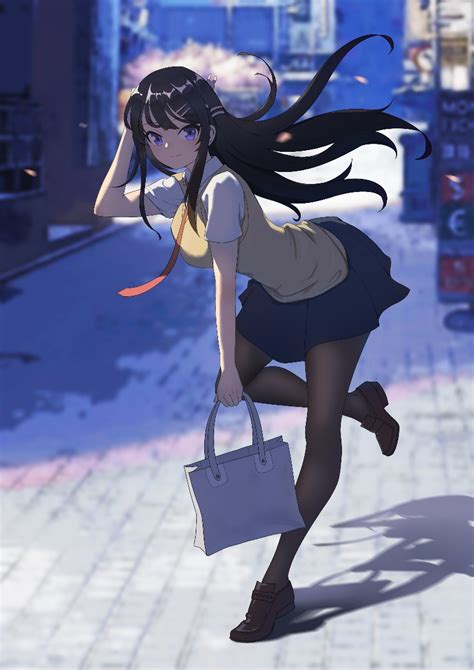 Sakurajima Mai Seishun Buta Yarou 1girl Black Hair Black Legwear