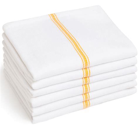 Premia Commercial Kitchen Towels 12 Pack White Dish Towels With Center Stripe Yellow