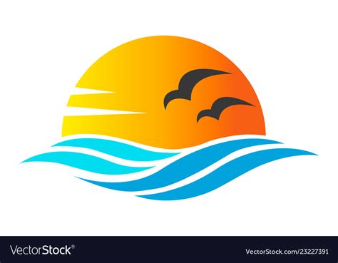 Abstract Design Ocean Icon Or Logo With Sun Vector Image