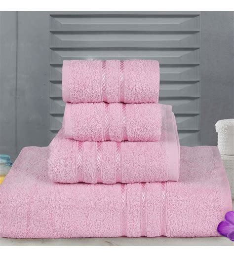Buy Pink Cotton Hand Medium Bath And Regular Bath Towel Set Of 4 By
