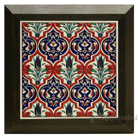 Turkish Iznik Ceramic Tile With Frame Tezhip Design Wall Decor