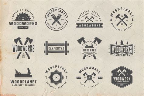 Vintage Carpentry Emblems Part 2 Badge Design Woodworking Logo