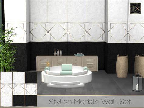 The Sims Resource Stylish Marble Wall Set Gold And Silver