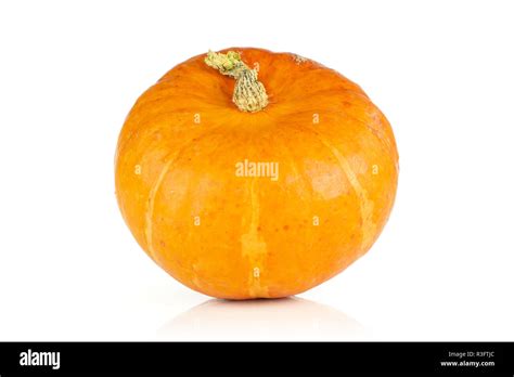 One Whole Raw Fresh Red Kuri Pumpkin Hokkaido Variety Isolated On White