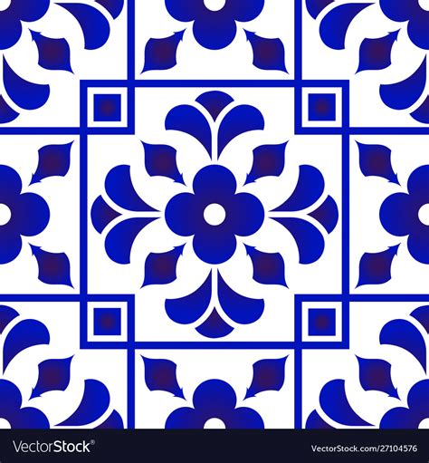 Blue And White Tile Pattern Design Royalty Free Vector Image