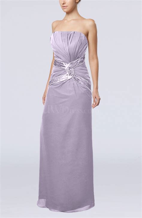 Light Purple Gorgeous Strapless Zipper Chiffon Floor Length Beaded Prom