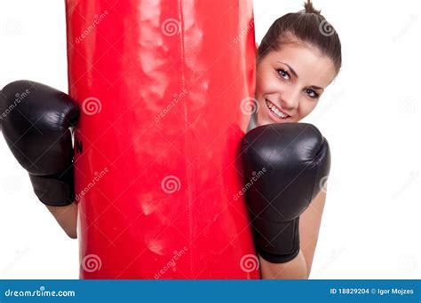 Female Boxer Holding Punching Bag Stock Images Image 18829204