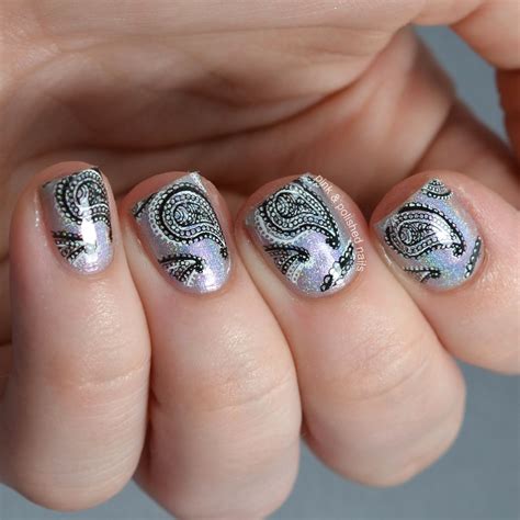 Pink And Polished Double Stamped Paisley Nails