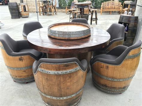 5 Round Table With Barrel Chairs And An Xl Lazy Susan Wine Barrel