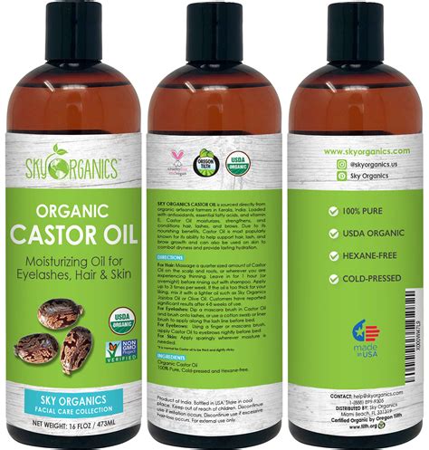 Castor Oil Usda Organic Cold Pressed 100 Pure Hexane Free Castor Oil