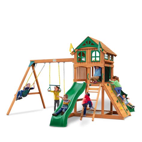 Gorilla Playsets Avalon Swing Set With Wood Roof Twister Tube Slide