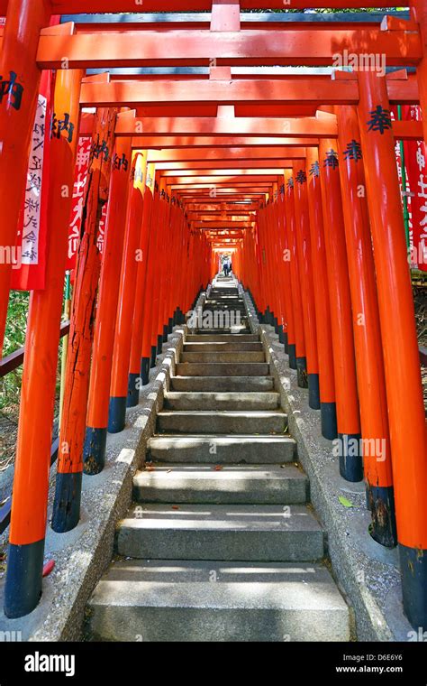 Red Torii Gates And Steps To The Entrance To The Hie Jinja Shinto