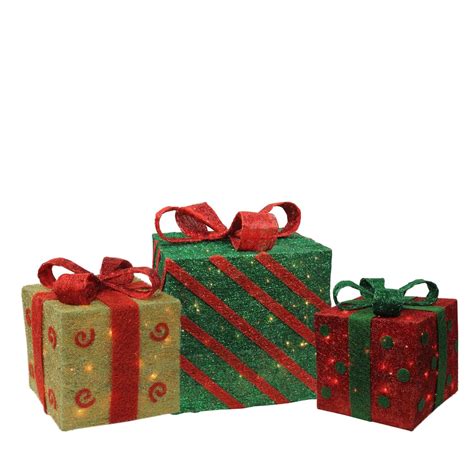 Northlight Set Of 3 Green And Red Lighted T Boxes Outdoor Christmas