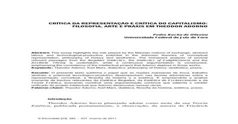 CrÍtica Da RepresentaÇÃo E CrÍtica Do Tica Da RepresentaÇÃo E CrÍtica Do Capitalismo