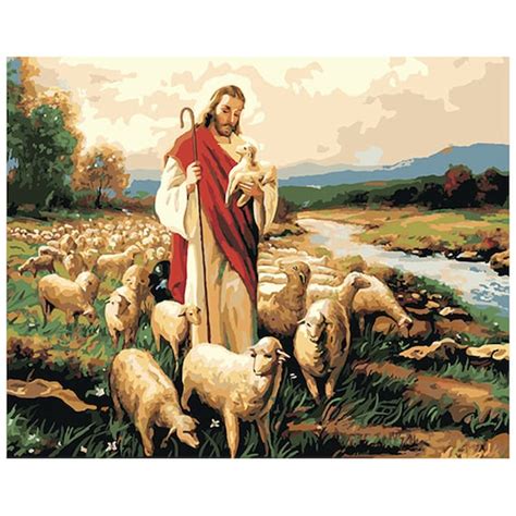Jesus Christ With Sheep Diy Oil Canvas By Number Kits For Etsy
