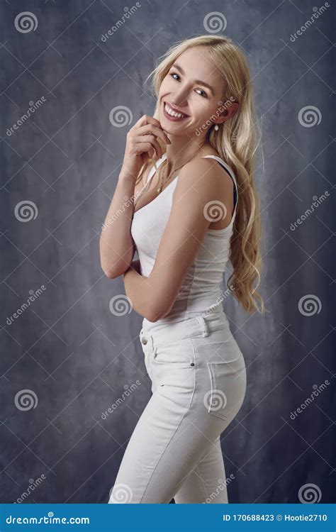 Attractive Slender Blond Woman With Long Hair Stock Image Image Of Posing Slim