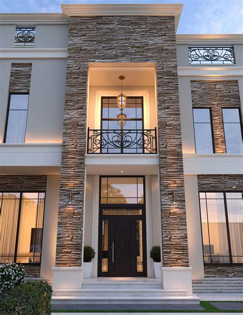 Traditional Stone Stucco And Molded Cornices Combined With Modern