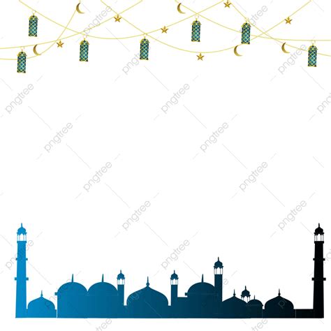 Gambar Bingkai Desain Masjid Dengan Dekorasi Lampu Muslim Perbatasan