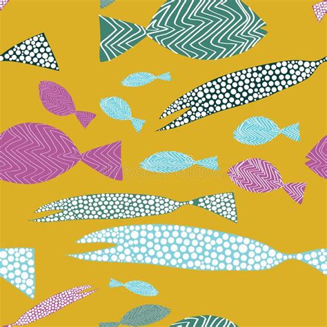 Fish Seamless Pattern Colordul Fish With Stripes Ans Dots Vector