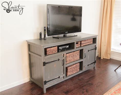 A console table can act as a divider in a large room. DIY Media Console - Free Plans - Shanty 2 Chic