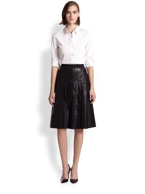 Vince Pleated Leather A Line Skirt In Black Lyst